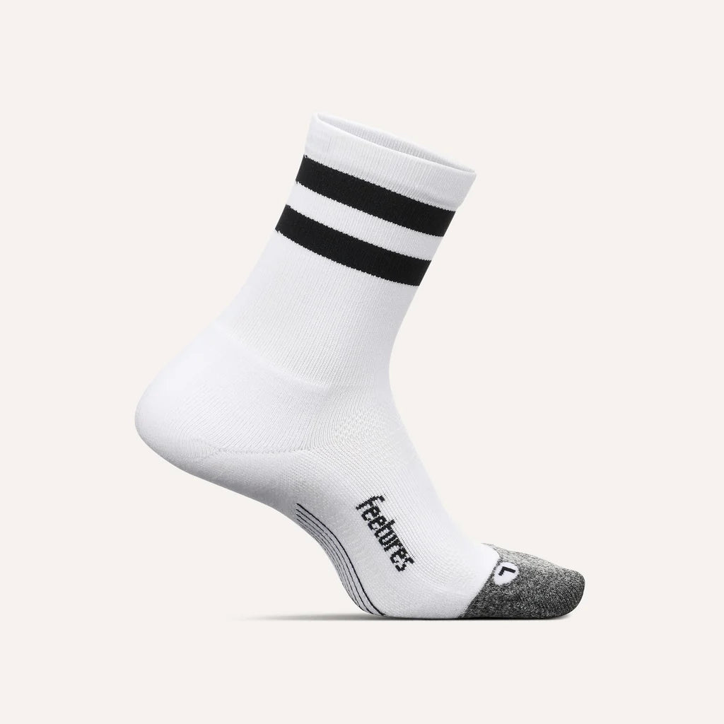 FEETURES ELITE LIGHT CUSHION MINI CREW SOCKS - WHITE HIGH TOP STRIPE