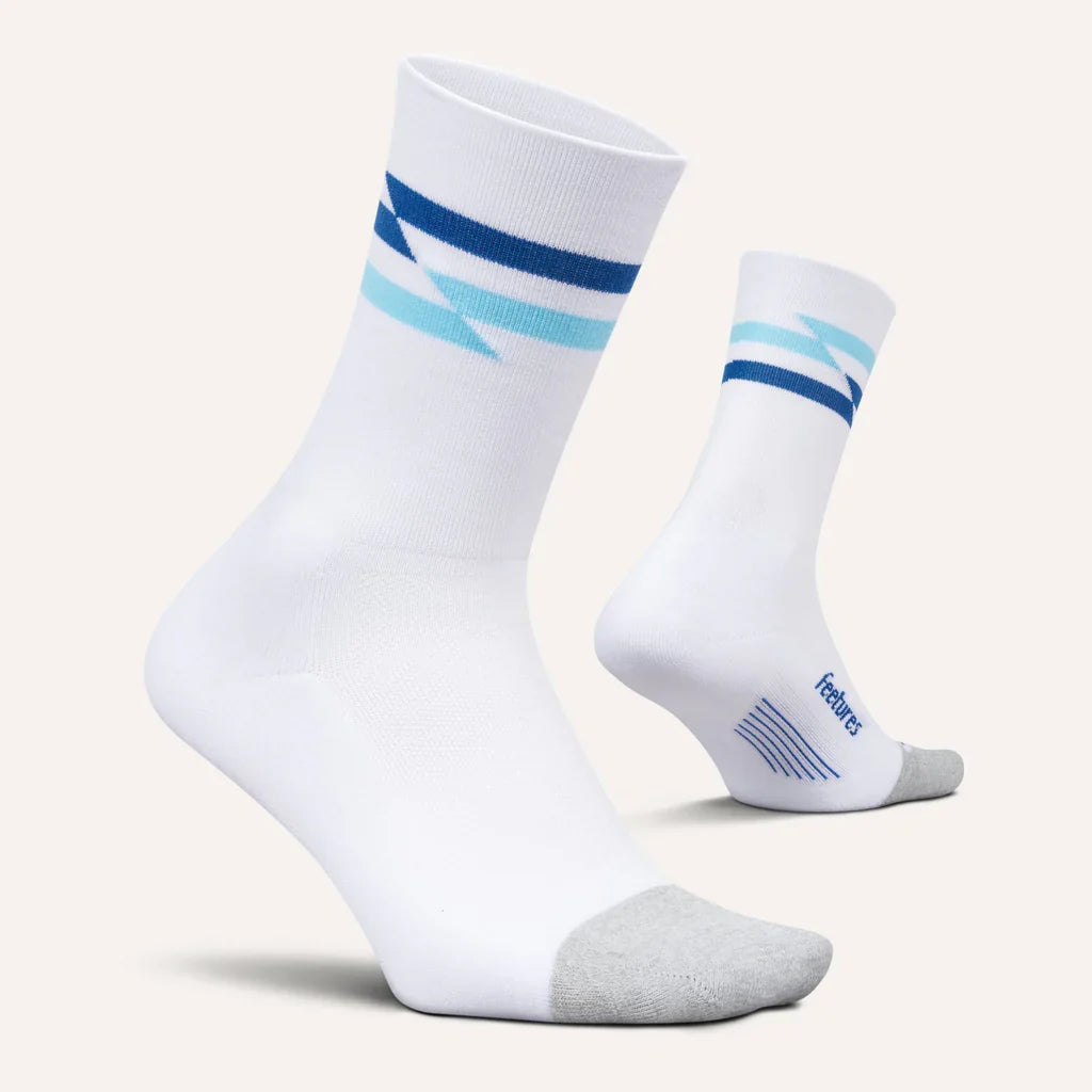 FEETURES ELITE LIGHT CUSHION MINI CREW SOCKS - WHITE TRACK